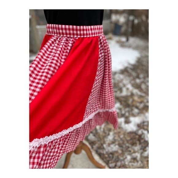 Vintage Soft Pleated Midi Circle Skirt Gingham Farmcore Prairie Sz S - Picture 7 of 12
